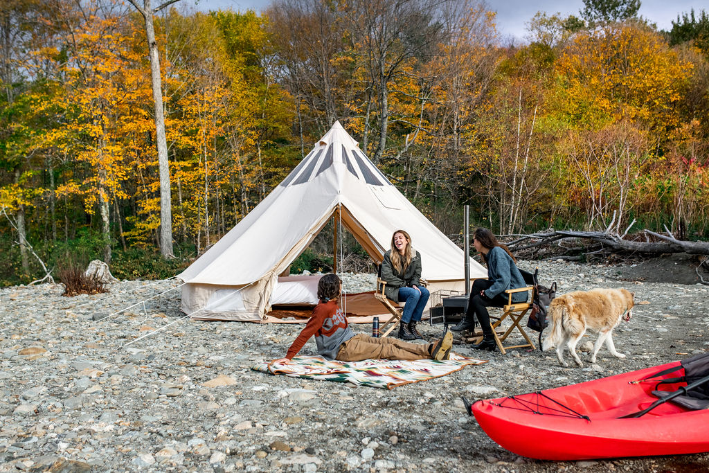 camping with dogs in a Stout Tent